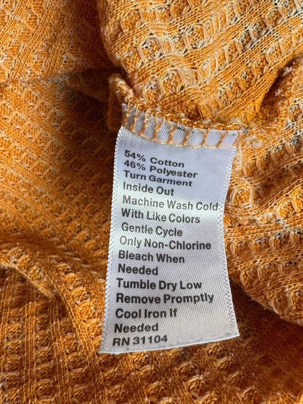 True Craft Orange Waffle-Knit Ruffle-Hem distressed long sleeve shirt L - Picture 6 of 6